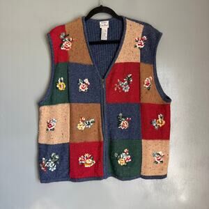 Vintage KORET City Blues Women's Large Embroidered Knit Sweater Vest Cottagecore